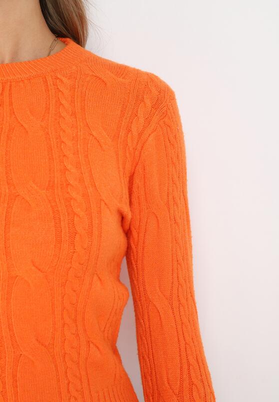 Pomarańczowy Sweter w Warkoczykowy Splot Asmani 5