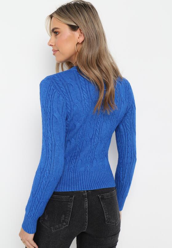 Granatowy Sweter w Warkoczykowy Splot Asmani 3