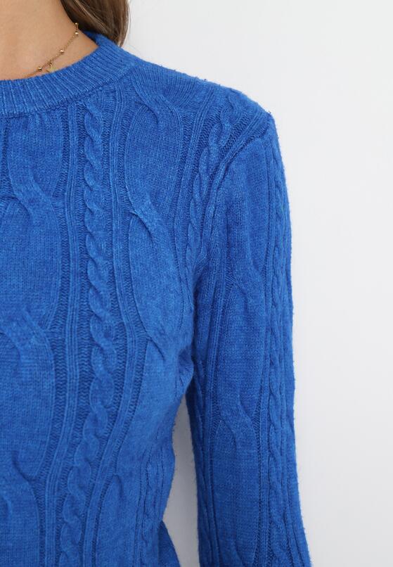 Granatowy Sweter w Warkoczykowy Splot Asmani 5