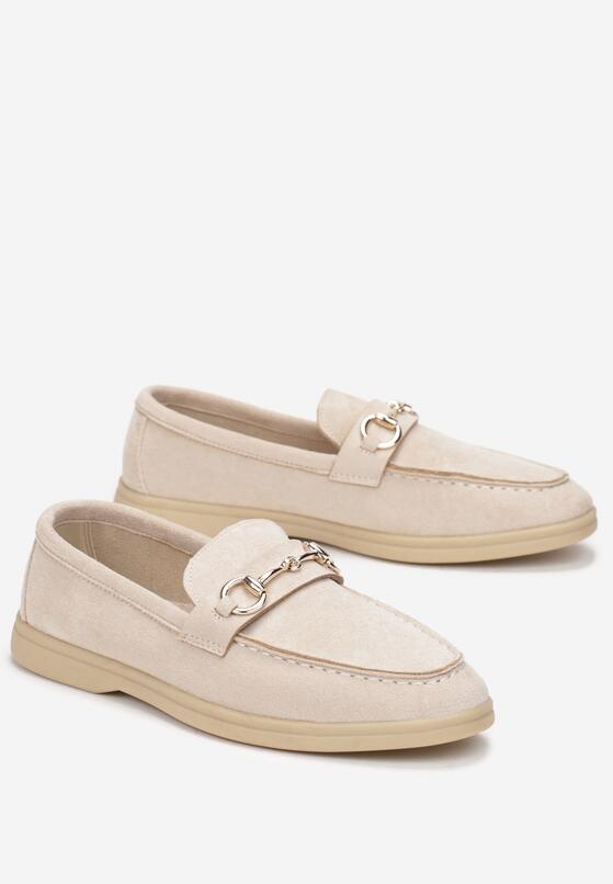 Beżowe Mokasyny z Metalową Ozdobą i Wkładką ze Skóry Naturalnej Vettese 4