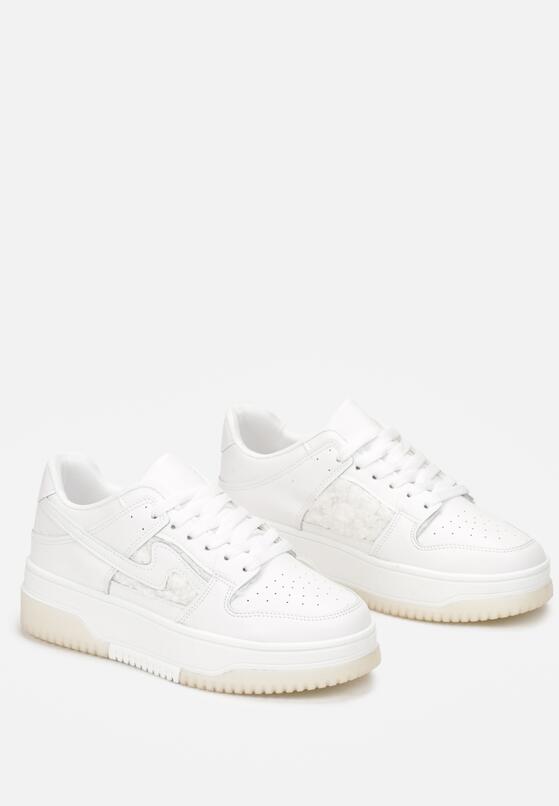 Białe Sneakersy przed Kostkę na Platformie z Futerkiem Rimva 4