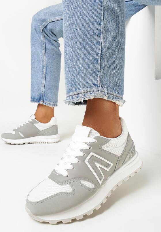 Szare Sneakersy przed Kostkę z Ozdobnymi Przeszyciami Evecca 1