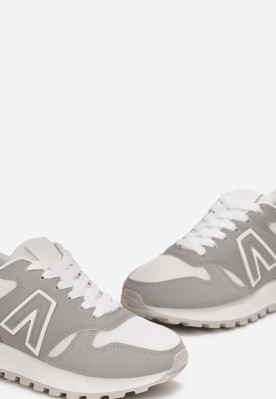 Szare Sneakersy przed Kostkę z Ozdobnymi Przeszyciami Evecca 5