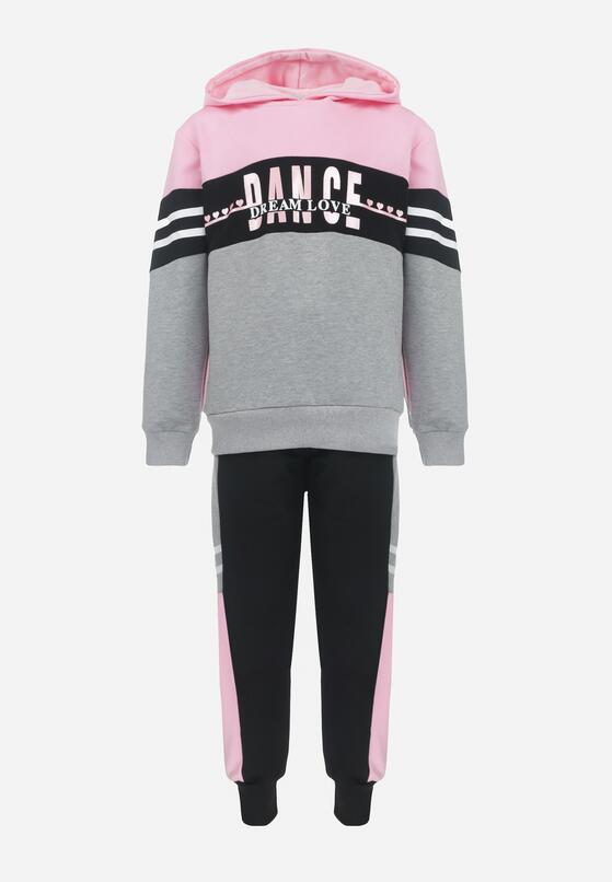 Różowo-Szary 2-częściowy Komplet Dresowy z Bluzą i Spodniami Kilbo 1