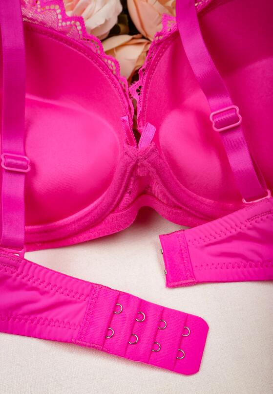 Fuksjowy Biustonosz Push-Up z Koronką i Kokardkami oraz Ozdobami ze Stali Teofilo 2