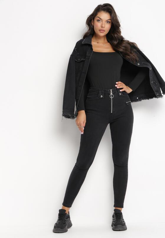 Czarne Jeansy Skinny z Wysokim Stanem Vineo 2