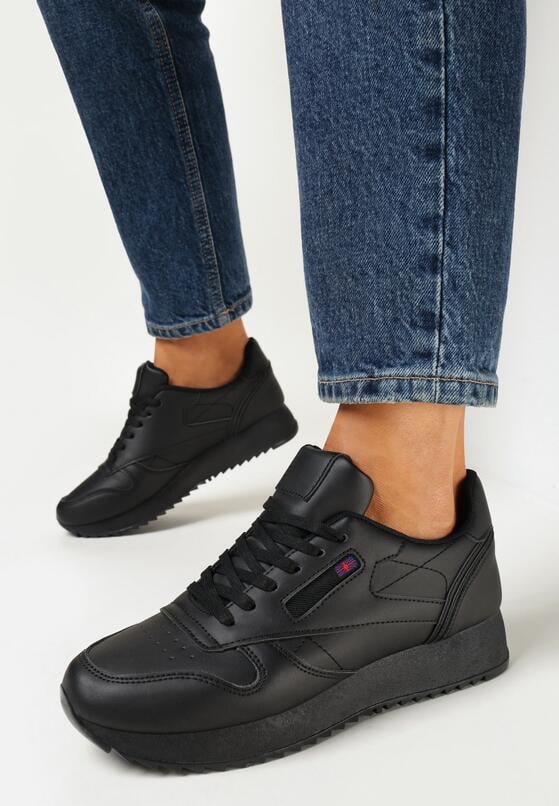 Czarne Sneakersy z Ekoskóry na Grubej Podeszwie Brosta 1