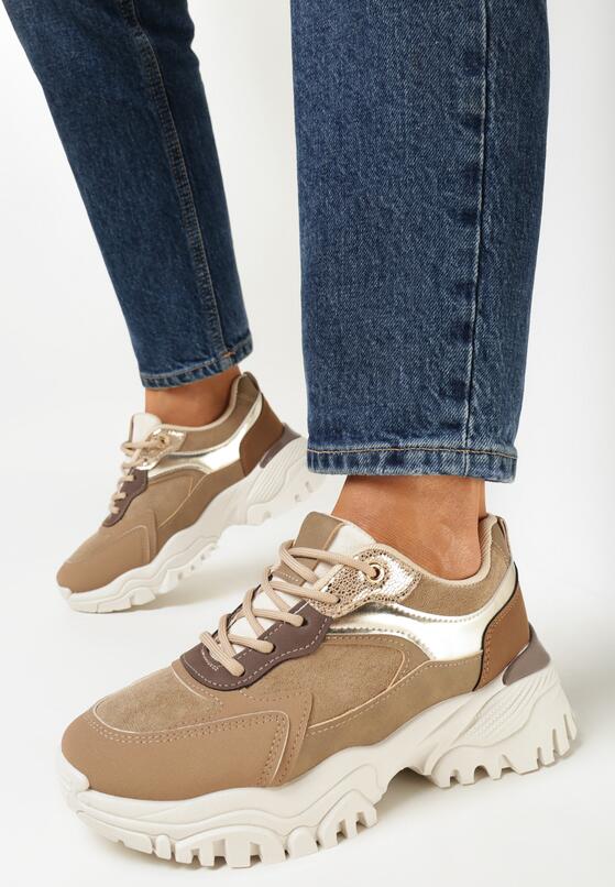 Ciemnobeżowe Sneakersy na Grubej Podeszwie Alinare 1