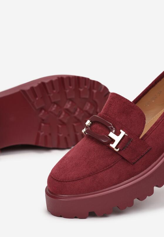 Bordowe Mokasyny na Grubej Platformie z Ozdobną Klamrą Ebomia 5