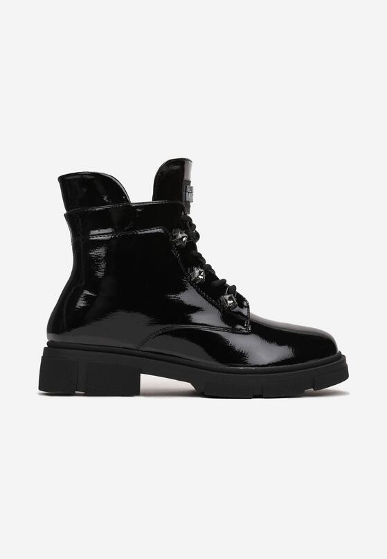 Czarne Sznurowane Botki na Płaskiej Podeszwie Ozdobione Cyrkonami Werive 3