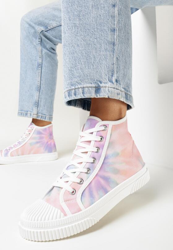 Różowe Sznurowane Trampki w Stylu Tie-Dye na Płaskiej Żłobionej Podeszwie Locines 1