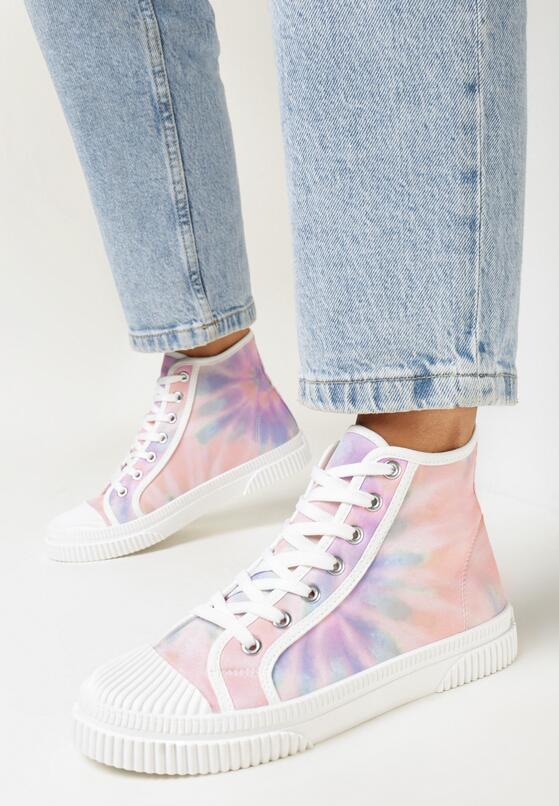 Różowe Sznurowane Trampki w Stylu Tie-Dye na Płaskiej Żłobionej Podeszwie Locines 2