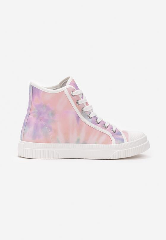 Różowe Sznurowane Trampki w Stylu Tie-Dye na Płaskiej Żłobionej Podeszwie Locines 3