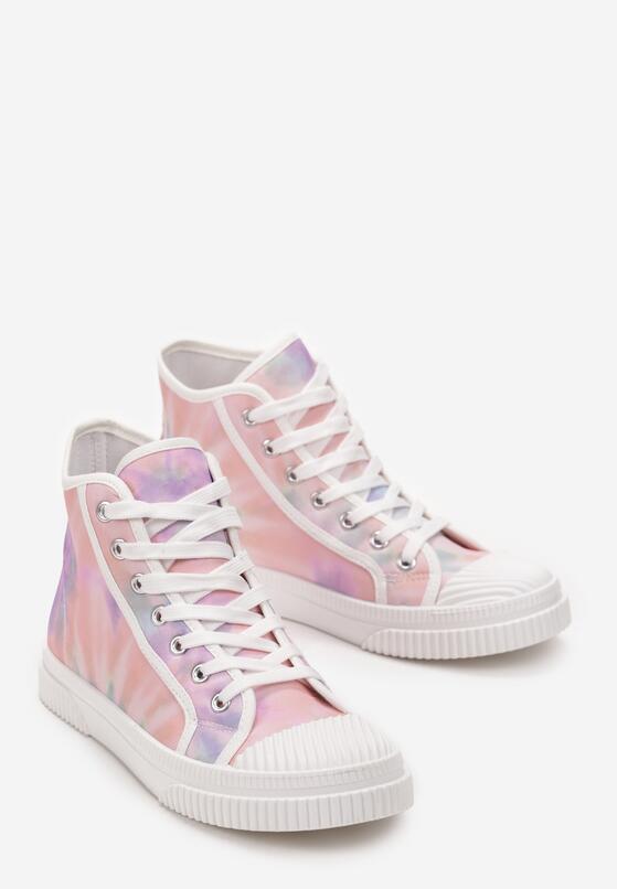 Różowe Sznurowane Trampki w Stylu Tie-Dye na Płaskiej Żłobionej Podeszwie Locines 4
