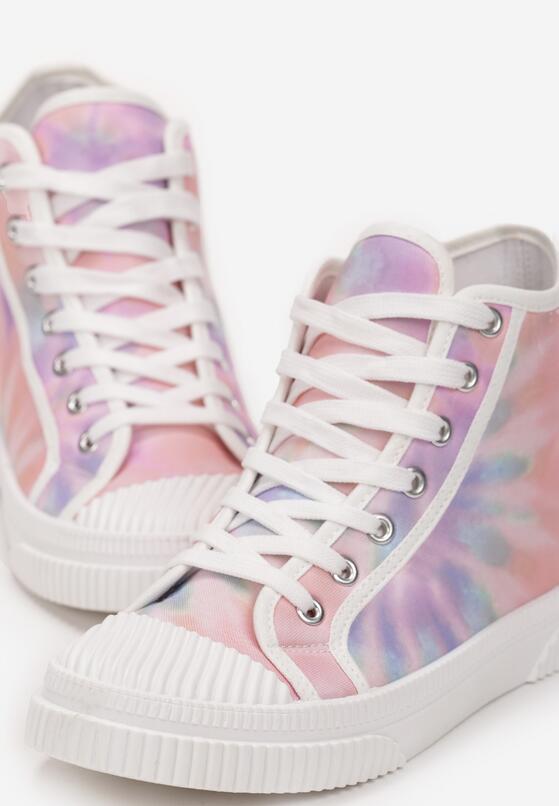 Różowe Sznurowane Trampki w Stylu Tie-Dye na Płaskiej Żłobionej Podeszwie Locines 5