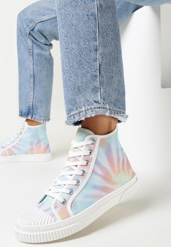 Niebiesko-Różowe Sznurowane Trampki w Stylu Tie-Dye na Płaskiej Żłobionej Podeszwie Locines 2