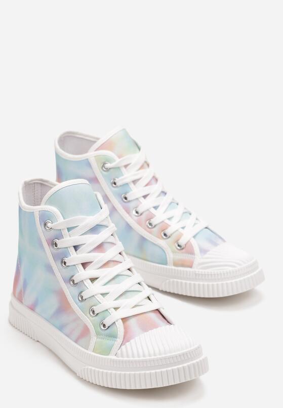 Niebiesko-Różowe Sznurowane Trampki w Stylu Tie-Dye na Płaskiej Żłobionej Podeszwie Locines 4