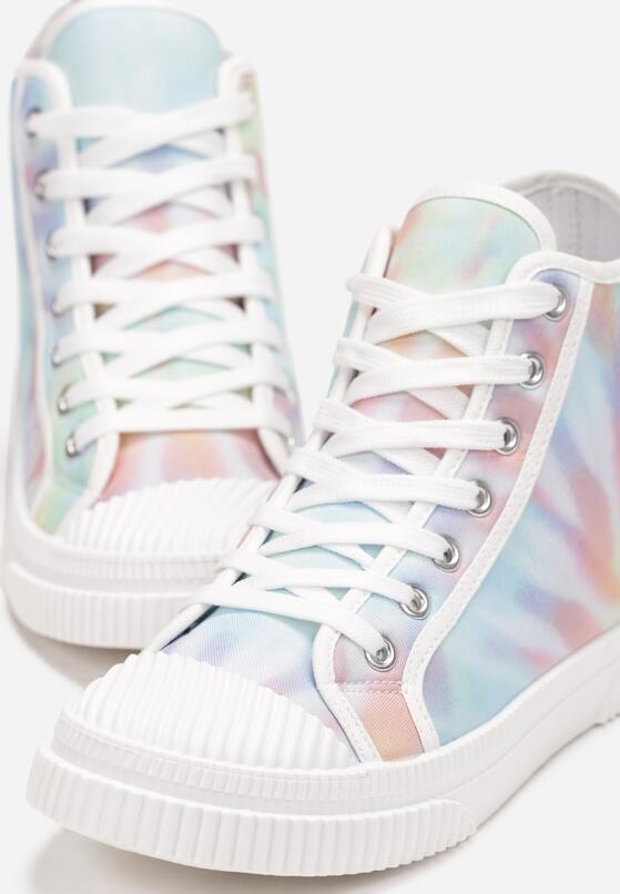 Niebiesko-Różowe Sznurowane Trampki w Stylu Tie-Dye na Płaskiej Żłobionej Podeszwie Locines 5