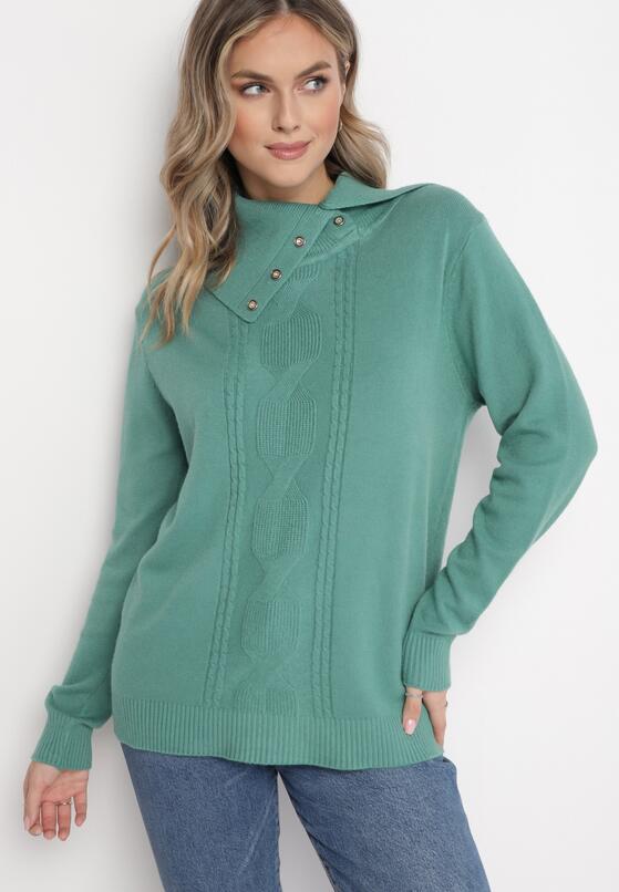 Jasnozielony Rozpinany Golf z Ozdobnym Wzorem i Ściągaczami Vamos 2