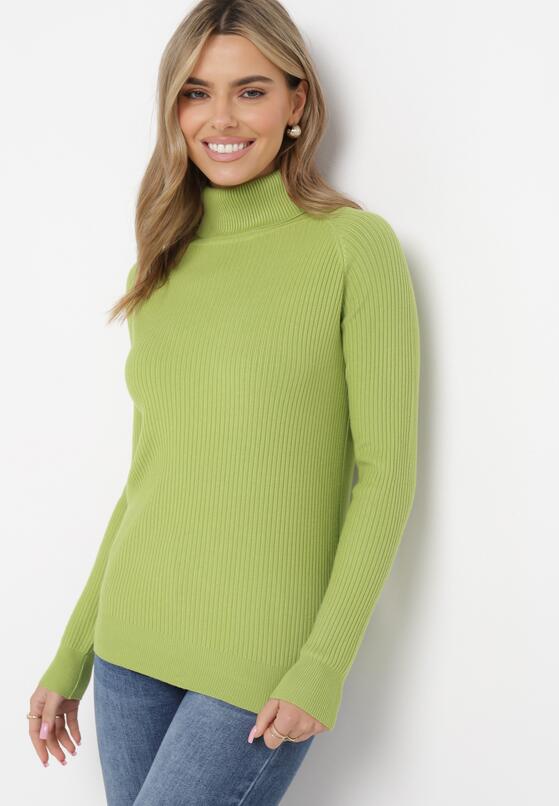 Zielony Dopasowany Golf z Prążkowanej Dzianiny Raulia 2