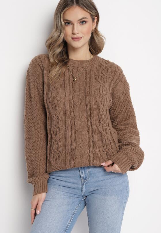 Brązowy Sweter o Swobodnym Fasonie ze Ściągaczami Alucja 1