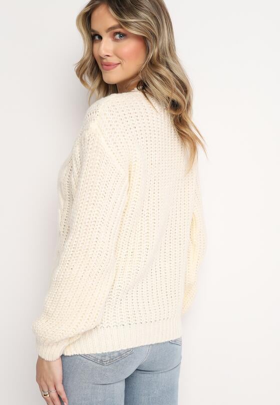 Biały Sweter w Ozdobny Splot Rulda 3