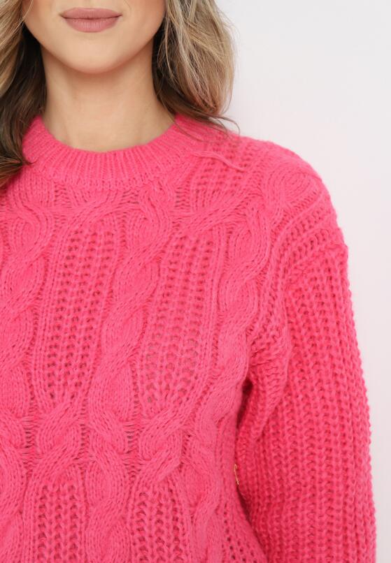 Fuksjowy Sweter w Ozdobny Splot Rulda 5