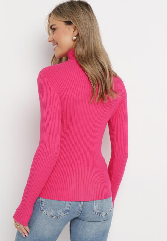 Fuksjowy Sweter z Golfem o Prążkowanej Fakturze Ularia 3