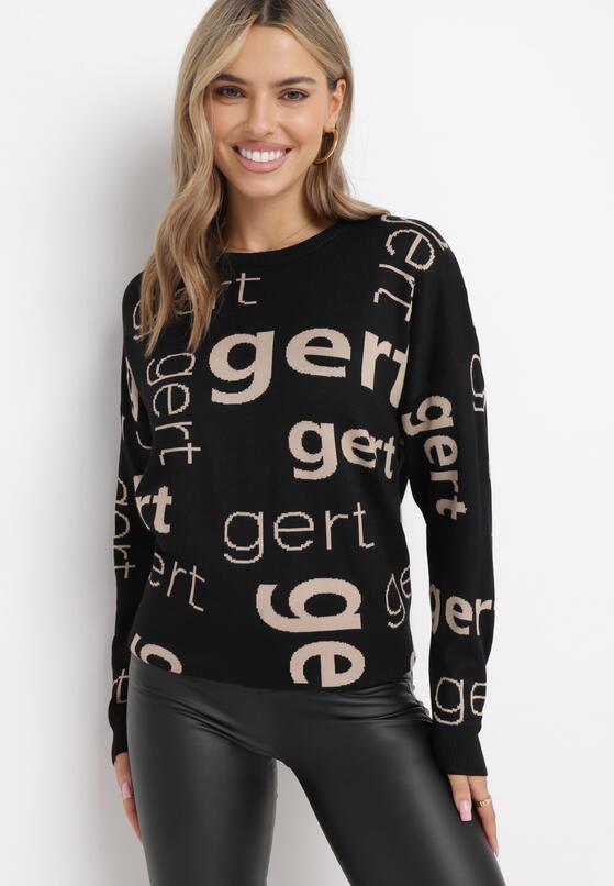 Czarno-Beżowy Sweter Oversize z Wiskozy Ineta 1