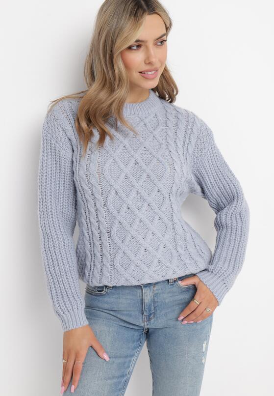 Szary Sweter w Warkoczykowy Splot Rafipo 1