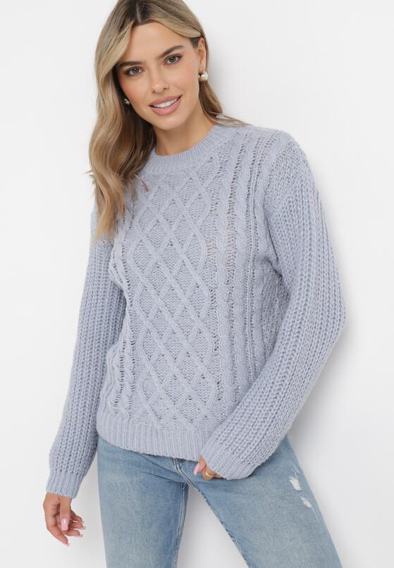Szary Sweter w Warkoczykowy Splot Rafipo 2