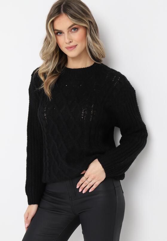 Czarny Sweter w Warkoczykowy Splot Rafipo 1