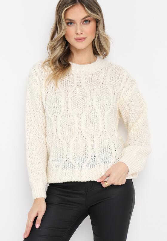 Biały Elastyczny Sweter z Ozdobnym Splotem Lefira 2