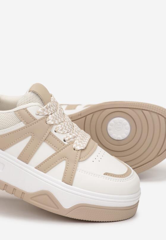 Ciemnobeżowe Sneakersy na Grubej Podeszwie z Przeszyciami Oleinva 5
