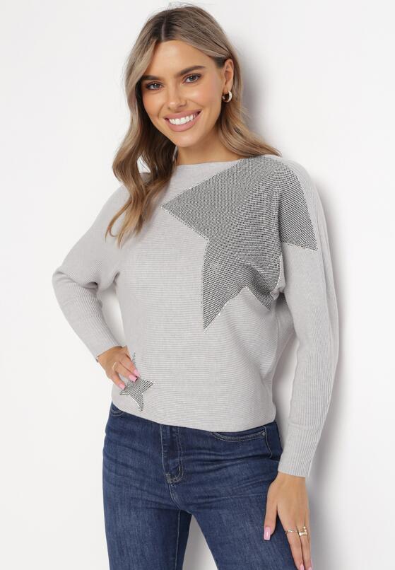 Jasnoszary Sweter w Cyrkonie z Rękawem Nietoperz Anulle 1