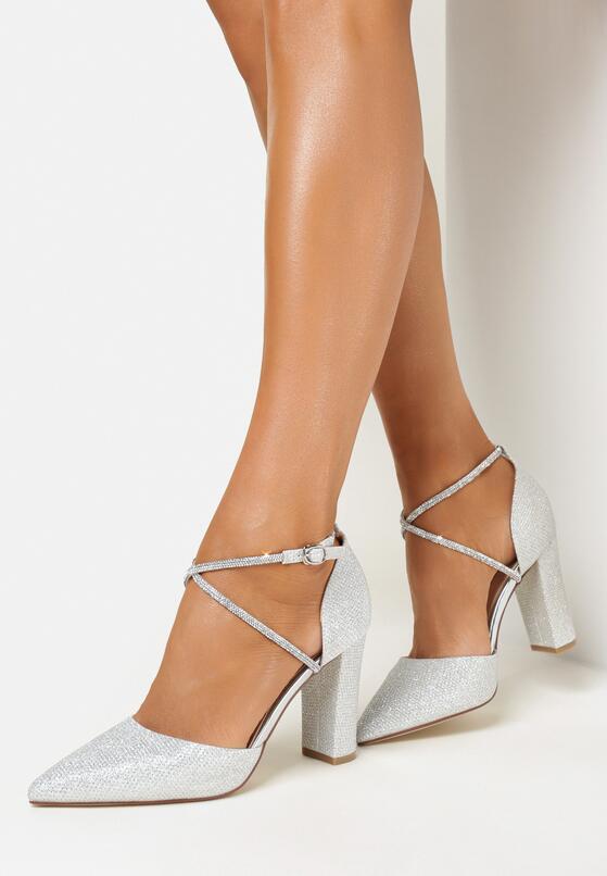 Srebrne Czółenka na Słupku z Paskiem w Cyrkonie Leilas 2