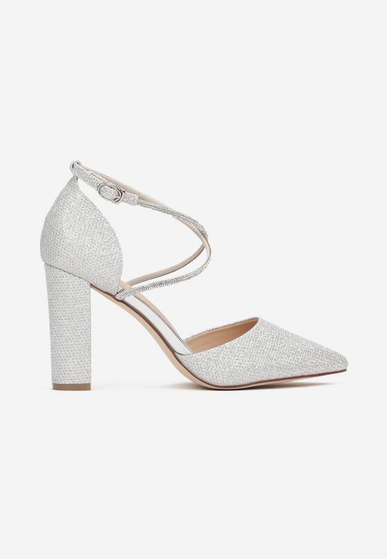 Srebrne Czółenka na Słupku z Paskiem w Cyrkonie Leilas 3