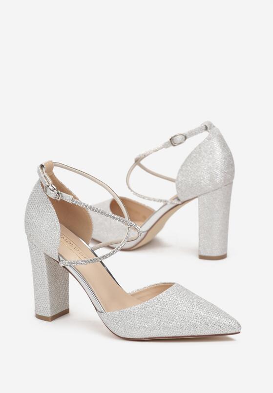 Srebrne Czółenka na Słupku z Paskiem w Cyrkonie Leilas 4