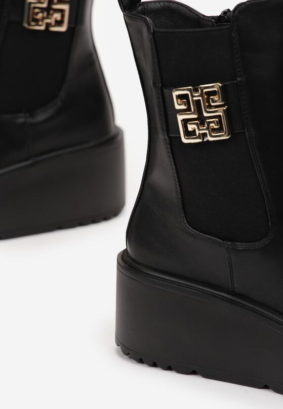 Czarne Botki na Koturnie z Metalową Ozdobą Bicesa 5