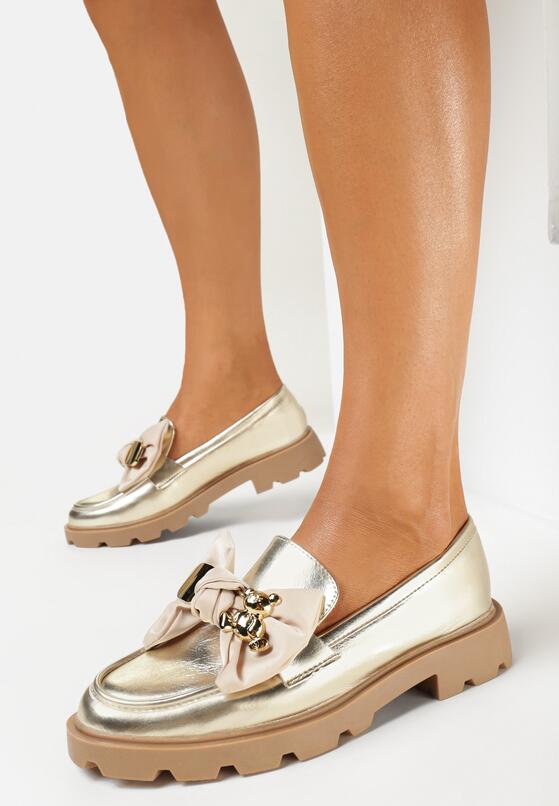 Złote Mokasyny z Ozdobną Kokardą Olevin 1
