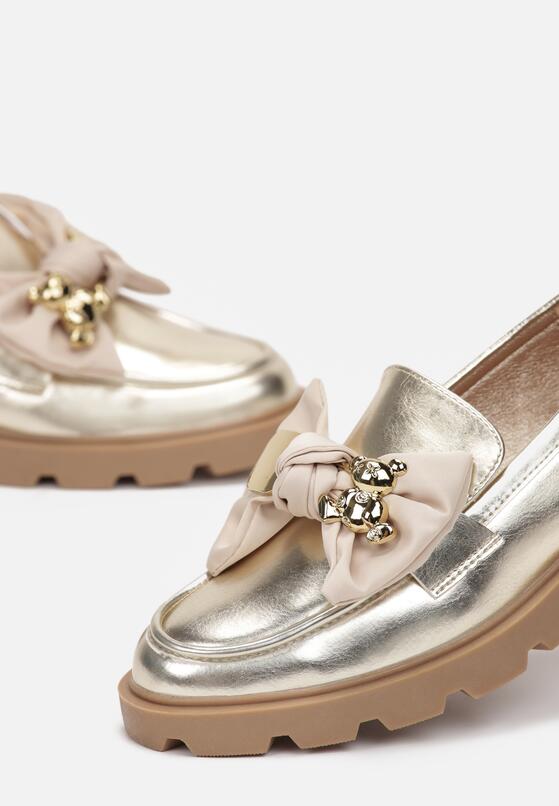 Złote Mokasyny z Ozdobną Kokardą Olevin 5