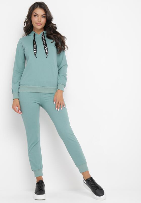 Zielony 2-Częściowy Bawełniany Komplet Dresowy Bluza z Kapturem i Spodnie z Gumką Aniko 2