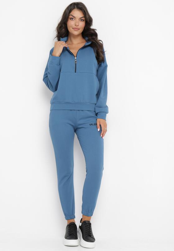 Niebieski Bawełniany 2-Częściowy Komplet Dresowy Bluza z Suwakiem i Spodnie z Gumką Inarra 2