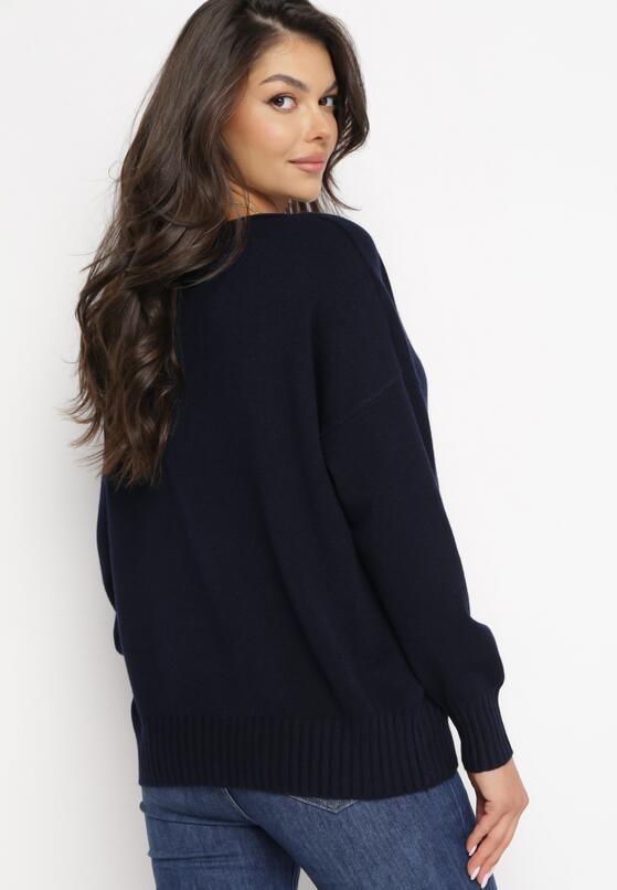 Granatowy Sweter z Prążkowanymi Ściągaczami Torre 3