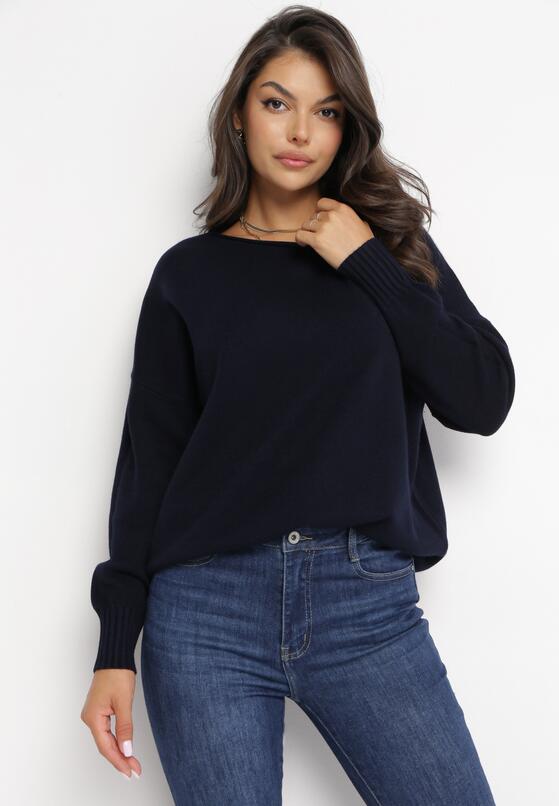 Granatowy Sweter z Prążkowanymi Ściągaczami Torre 4