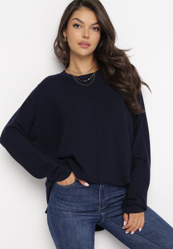 Granatowy Sweter z Rękawem Nietoperz Anfrei 1