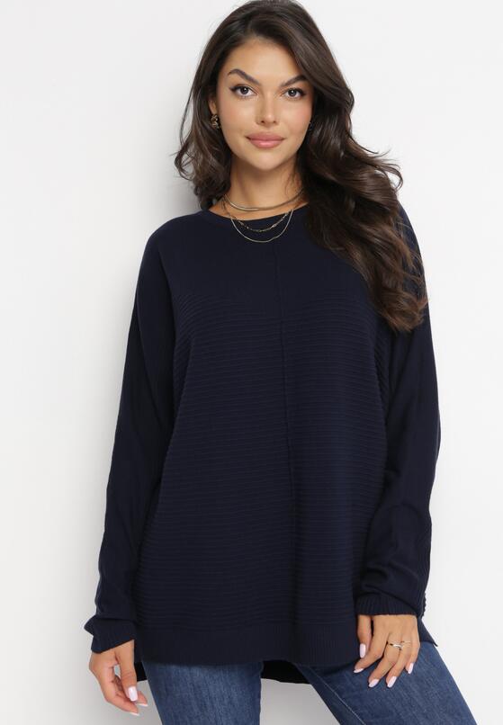 Granatowy Sweter z Rękawem Nietoperz Anfrei 2