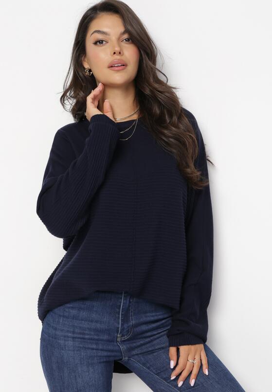 Granatowy Sweter z Rękawem Nietoperz Anfrei 4
