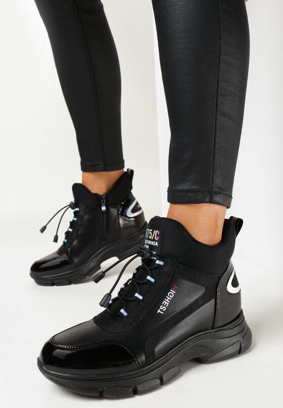 Czarne Botki w Sportowym Stylu z Hologramowymi Wstawkami Beskaci 1