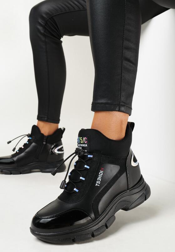 Czarne Botki w Sportowym Stylu z Hologramowymi Wstawkami Beskaci 2